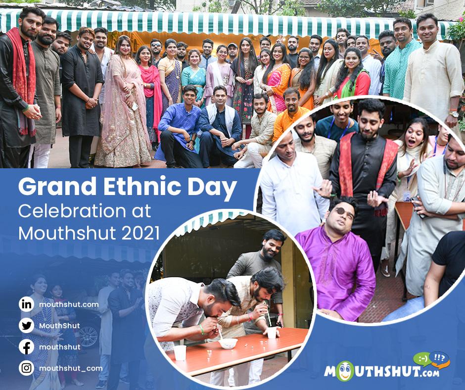 MouthShut's tweet photo. Fridays at Mouthshut are always lit! Our #GrandEthnicDay fiesta was packed with team-building activities, prizes, and of course, a fashion show thanks to our show stopper crew! Because we #workhardplayhard.

#workculture #officelife #teambuilding  #companyculture #worklifebalance https://t.co/TkezN6eG8H