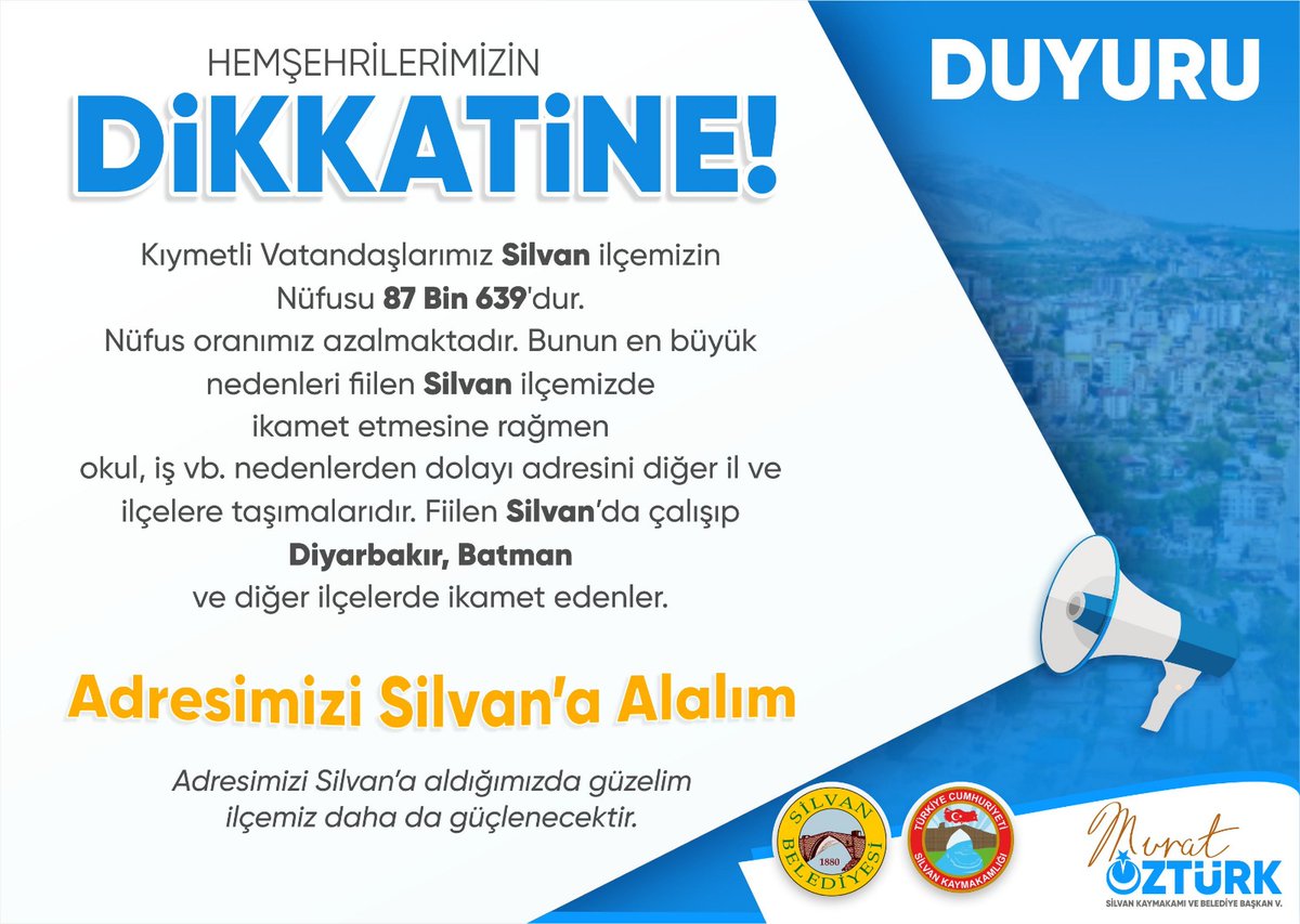 SilvanKaymakam's tweet photo. "DAHA GÜÇLÜ BİR SİLVAN İÇİN"
ikametgahını al Silvan'a gel
#adresimsilvan
#Silvan için #Hedef100Bin https://t.co/jr7tEjILJV