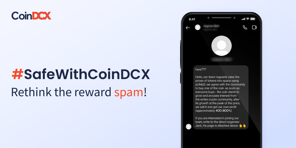 CoinDCX's tweet photo. #SafeWithCoinDCX

If you receive a DM about any Cryptocurrency related offer or reward, check the background and the scheme thoroughly. Any legit platform never sends DMs regarding offers.

#CoinDCX #TryCrypto https://t.co/Aas0tuLjfL