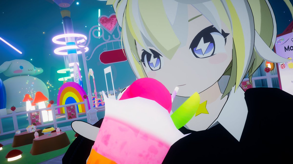 s44511173's tweet photo. SANRIO Virtual Fesに行ってきました！#3
お風呂の後はなぜか厚着でサウナ耐久。冷たいドリンクで休憩した後はぐでたまに癒される。
#michaling #sanrio_vfes https://t.co/AMkO0OSJ4P