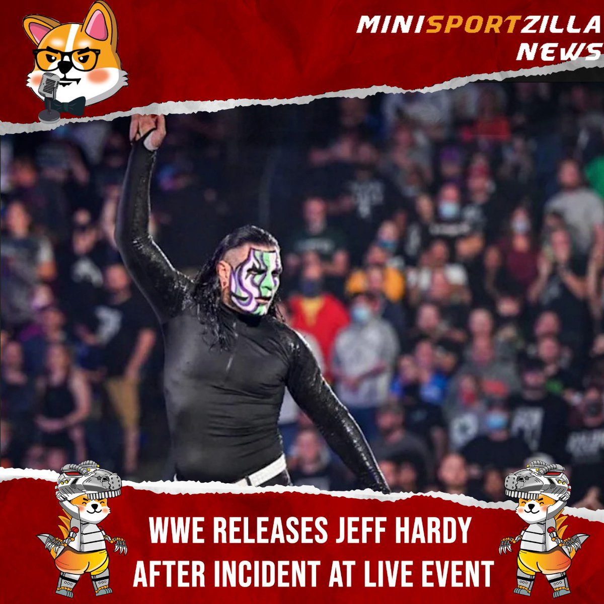 minisport_zilla's tweet photo. #WWE Jeff Hardy has been released by #WWE following an incident at a live event over the weekend😱😱|MiniSportZilla hope that Jeff Hardy will have a fast recovery so that he can entertain us ALL🤞🤞🙏🙏
#WWE #JeffHardy #MiniSportZilla #MSportZillARMY #SportsNews #NewsZilla https://t.co/ssRr91Nc7A