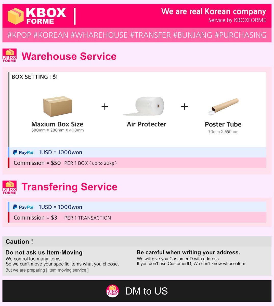 kboxforme's tweet photo. [Notice]

#kpop #korean #warehouse #transfer #bunjang #kboxforme

⭕️ We are a freight forwarding company

⭕️ PAYPAL / K-BANK available

⭕️ USD/PHP/VND/CNY ↔️ WON transfer

⭕️ kaddress, kpop supply warehouse

site:  https://t.co/ix74xD7IO8

twitter: https://t.co/NyaipIxEMH https://t.co/OnXgrDIbfX