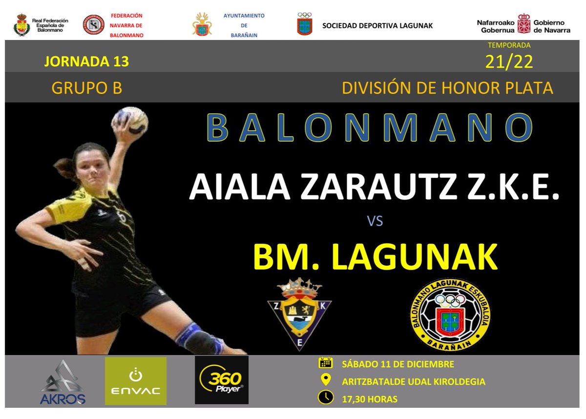 Balonmano LAGUNAK Eskubaloia (@lagunakbm) on Twitter photo 🏆 División de Honor Plata Femenina #DhPlataFem - Grupo B
📌 Jornada 13
📍 Aritzbatalde Udal Kiroldegia, Zarautz
⌚ Sábado 11/12 - 17,30 horas
🆚 Aiala Zarautz Z.K.E. <a href="/AialaZarautz/">AialaZarautz</a> - BM. Lagunak
🎥 youtu.be/oRKcqAdm9sI
#AupaLagunak 🏆 División de Honor Plata Femenina #DhPlataFem - Grupo B
📌 Jornada 13
📍 Aritzbatalde Udal Kiroldegia, Zarautz
⌚ Sábado 11/12 - 17,30 horas
🆚 Aiala Zarautz Z.K.E. <a href="/AialaZarautz/">AialaZarautz</a> - BM. Lagunak
🎥 youtu.be/oRKcqAdm9sI
#AupaLagunak