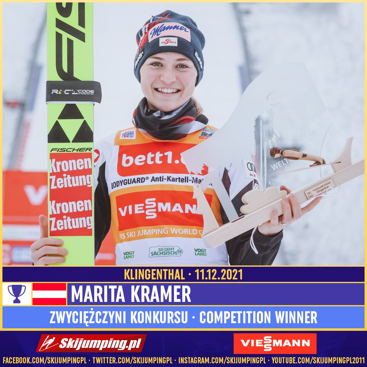 Skijumpingpl's tweet image. TOP3 - WC Ladies #Klingenthal 11.12.2021:

1. 🇦🇹 Marita #Kramer
2. 🇳🇴 Silje #Opseth 
3. 🇩🇪 Katharina #Althaus

 Congratulations! #skijumpingfamily