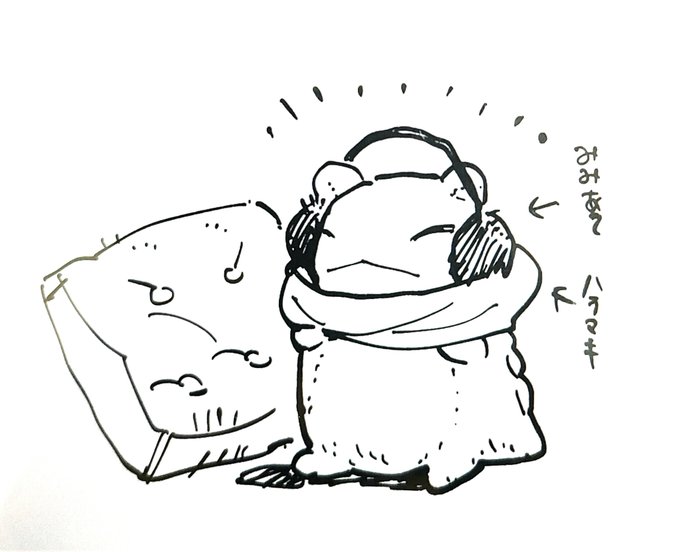 耳当ての置き場がないからぬいぐるみにつけてもらった、マフラーの代わりに腹巻きも首に巻いちゃう。もふもふにも冬が到来するかわいい。 