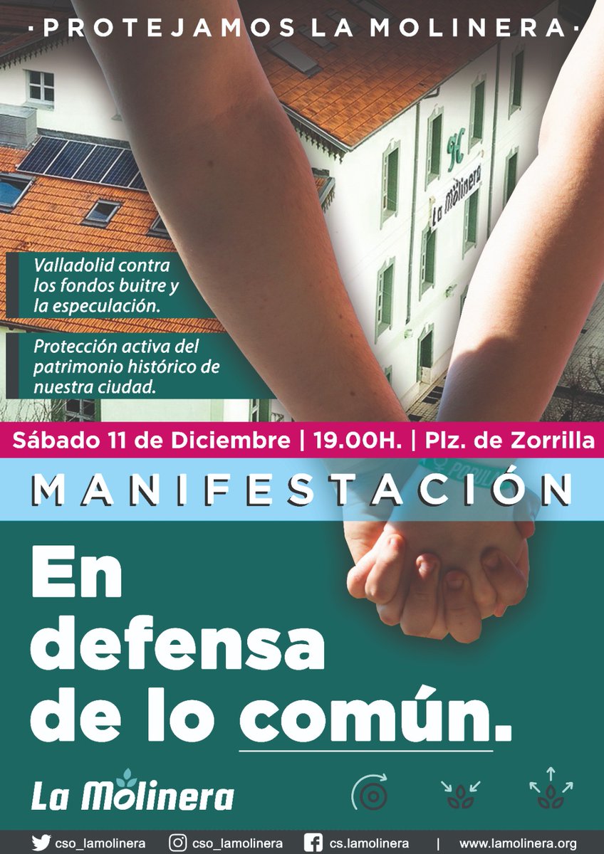 Esta tarde hay que defender las iniciativas ciudadanas que dan vida a nuestras ciudades por encima del poder del dinero. <a href="/CSO_LaMolinera/">La Molinera</a>