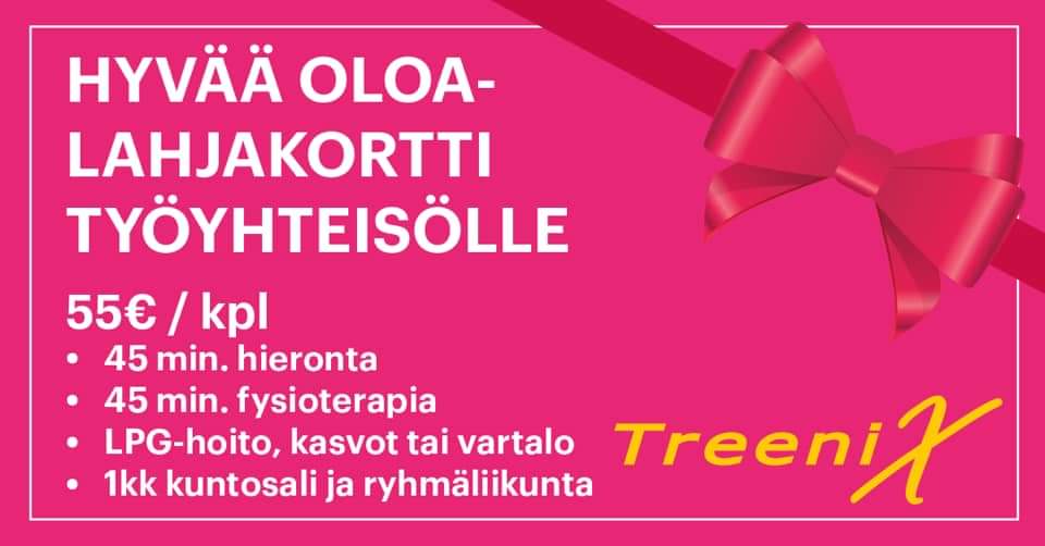 TreenixOy's tweet photo. HALUTUT, AINEETTOMAT JA VARMASTI IHASTUTTAVAT LAHJAKORTIT PUKINKONTTIIN!

Rimpauta meille, lähetä sähköpostia tai tupsahda paikan päälle noutamaan hyvää oloa ja liikuntaelämyksiä läheiselle, työyhteisölle tai itsellesi🎅🏻

Tarjoukset voimassa 23.12.2021 asti.

#joululahjaidea https://t.co/BGYUv04v4D