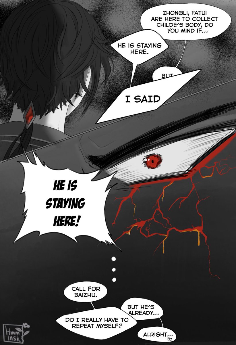 hmminsk's tweet image. Another angsty #zhongchi one part 2

It’s been days since part1 events and since the last flickers of life left #childe’s body, but #zhongli is dead set on bringing him back. Alas, nothing works, and he himself starts slowly loosing his mind. How long until corrosion takes over🤫