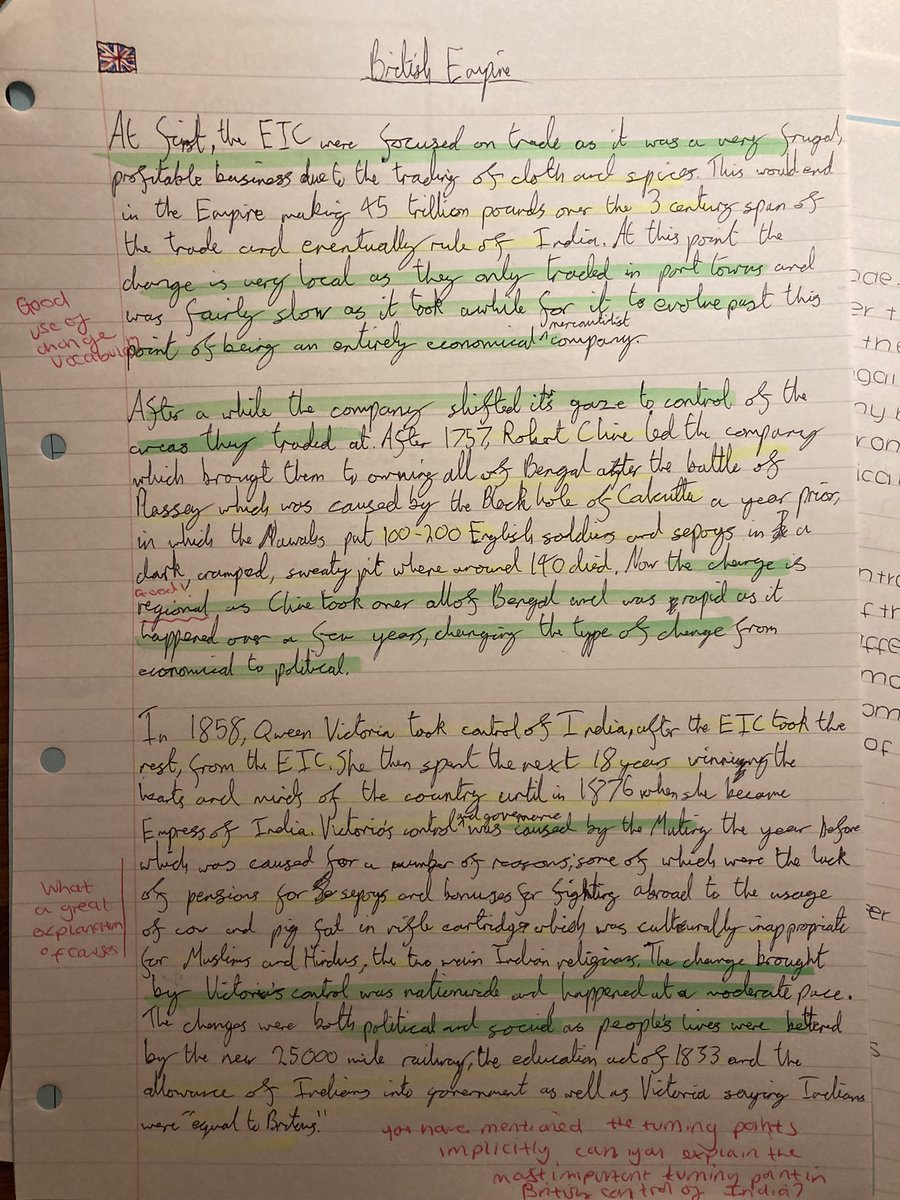 Missghiggins's tweet photo. Fantastic effort from Lewis, Isobel and Evie on their assessment on change during the British Empire. So pleased we changed the empire enquiry question to just India. https://t.co/GzVwwG7O4t