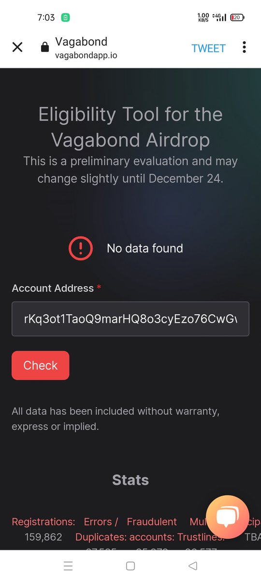 cryptojoniel's tweet photo. @Vagabondappio why data not found? when i fill up nov. 15 it say'a data we've got ur data? https://t.co/HOFoJvH5C2
