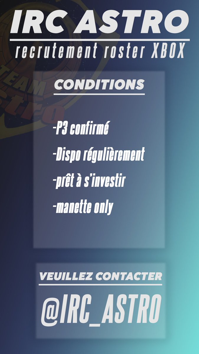 Hello, notre roster ouvre ses portes au recrutement n'hésitez pas a dm si vous correspondez au critères!
RT apprécié ❤️