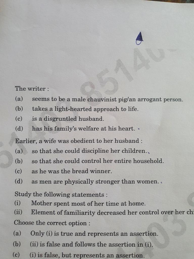 shilendran's tweet photo. @EduMinOfIndia 
What a shame!!! Is this the comprehension answer option in the 10th English Board Exam..." male chauvinistic pig" seriously!!!! https://t.co/cMBmGp8BVK