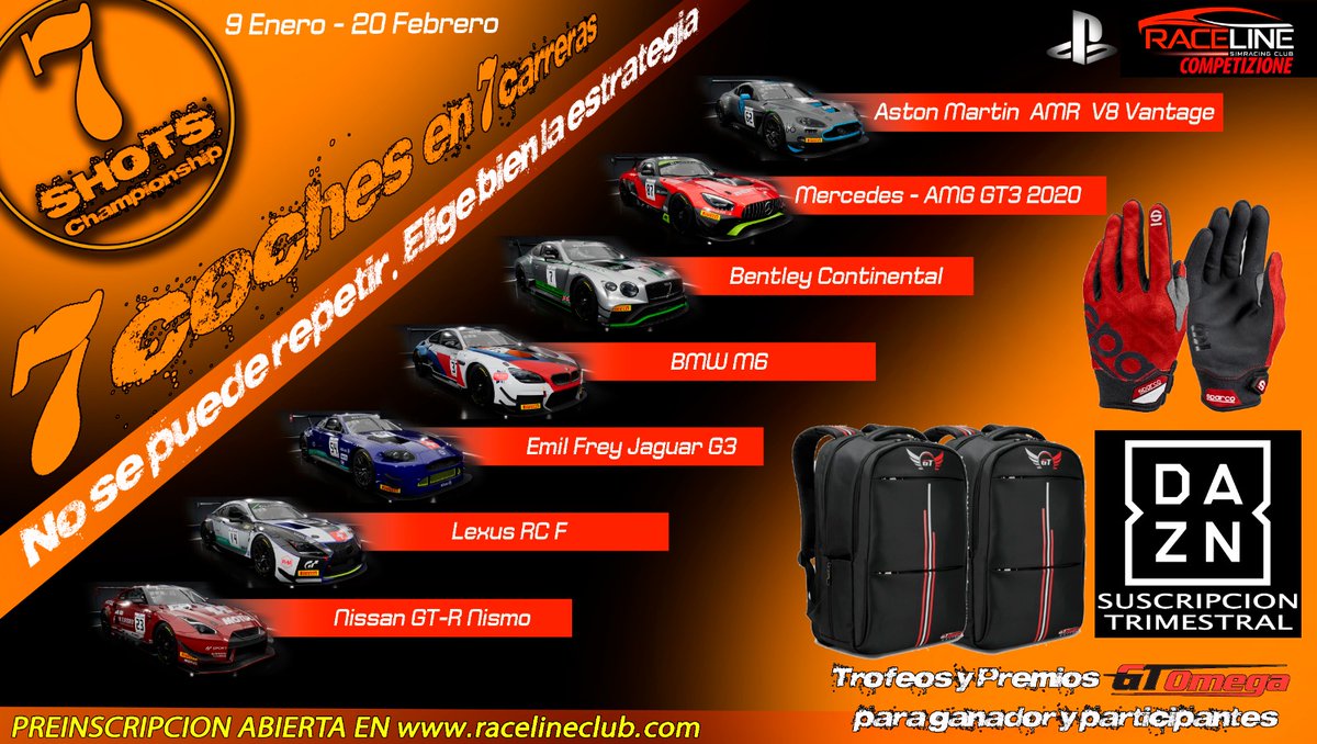 🏁🏁Nuevo Campeonato Raceline 7Shots🏁🏁
Te lo vas a perder ?
Más información y Preinscripciones en:
racelineclub.com