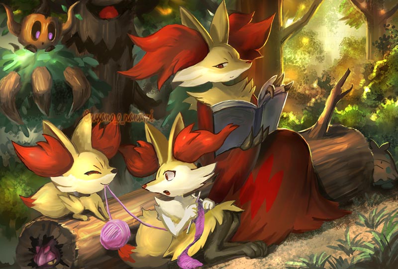 テールナー 「マフォクシー一家
#Fennekin #Braixen #Delphox 」|すさノお@イラストとゲームとポケモンのイラスト