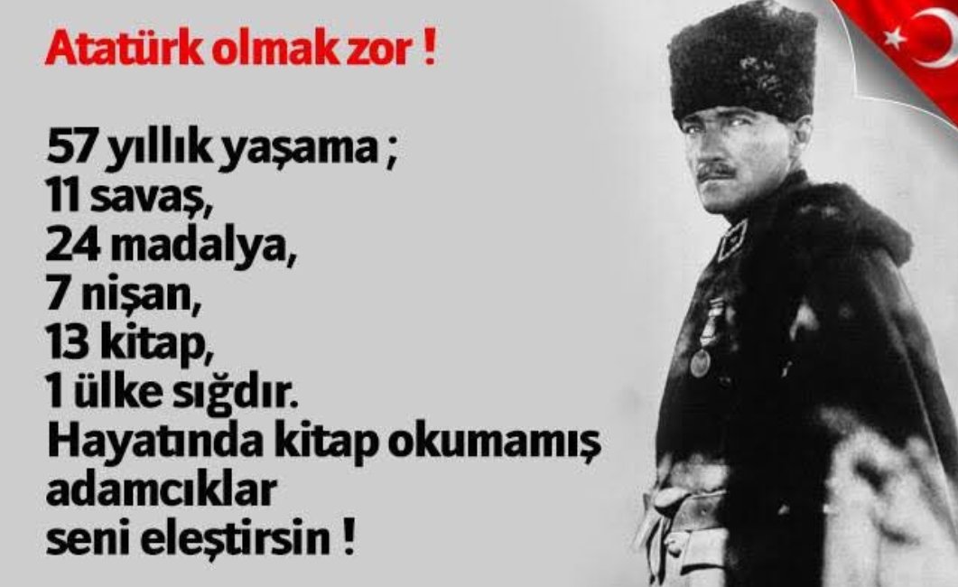 #AtatürkAtamızDeğil diyen Cumhuriyet düşmanları neden bu topraklardasınız neden Atanız olmayan adamın kurduğu devlette kurtardığı toprakların içindesiniz Atamın tırnağı bile olamazsınız tek derdiniz halkın birliğini bozmak vatan hainleri...