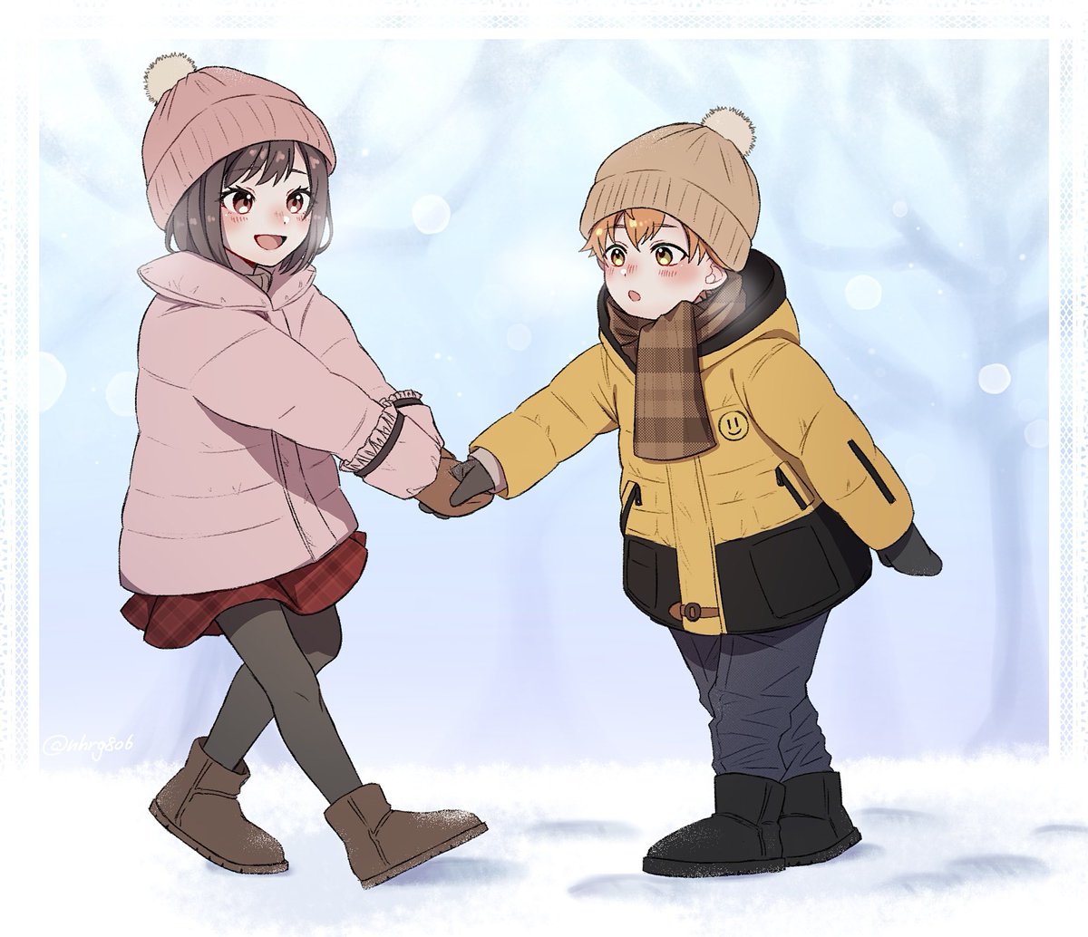 1girl 1boy hat pantyhose boots skirt beanie  illustration images