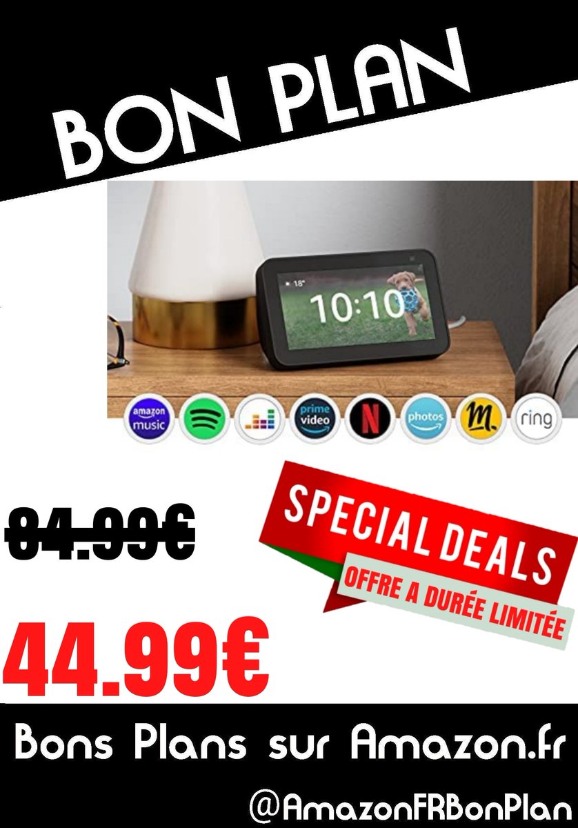 AmazonFRBonPlan's tweet photo. Echo Show 5 (2ème Génération, modèle 2021)
Prix de base : 84.99€
Prix en promotion : 44.99€
Via le lien suivant : https://t.co/VJKVa32IDu
Bon achat à tous ! https://t.co/ZpVSOt0kS9