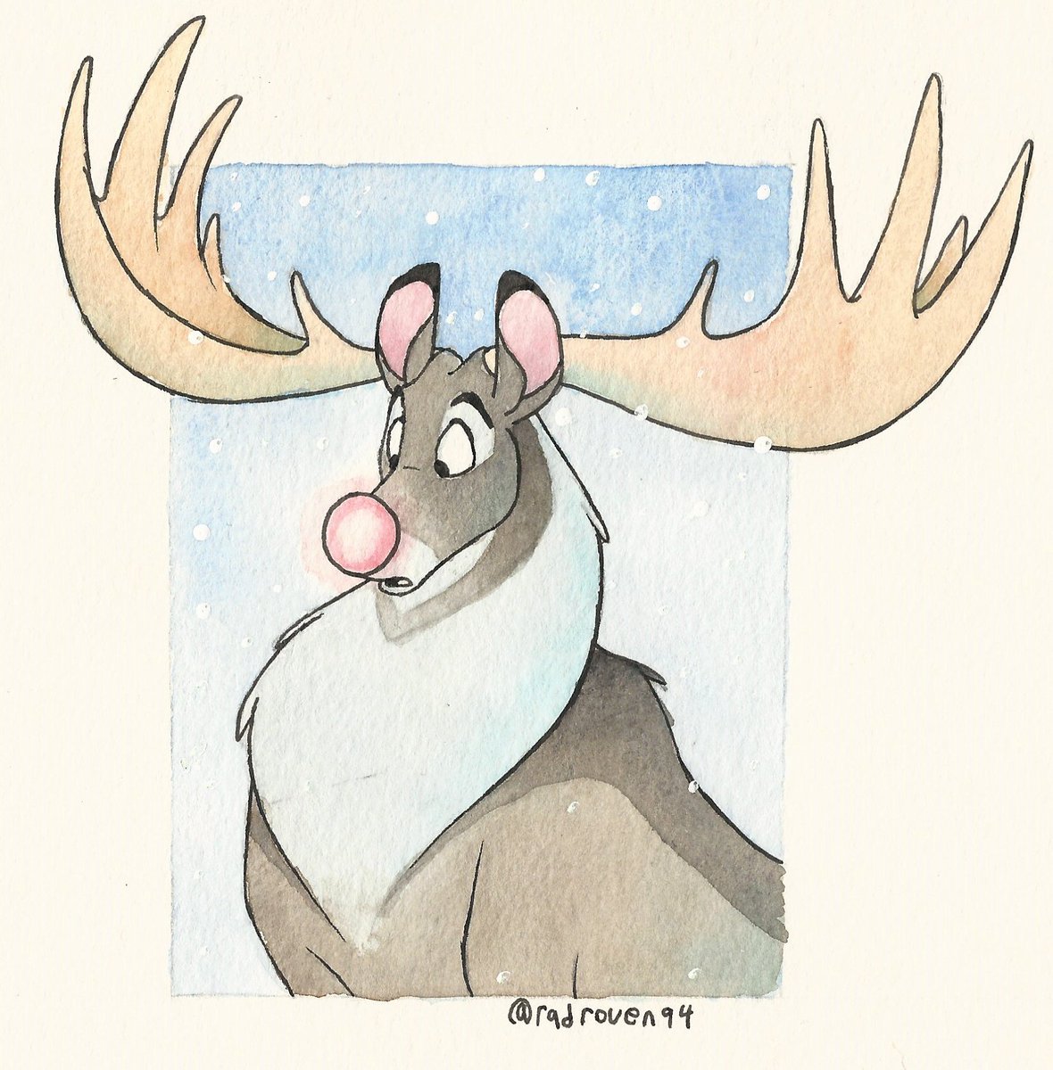 🎶Rudolph the Red-Nosed.... Megaloceros?.... Something tells me this guy doesn't want to join in any Reindeer Games.

Made with ink, watercolor, and just a little bit of acrylic.

#mixedmedia #watercolor #holiday #christmas #prehistoricanimals #megaloceros