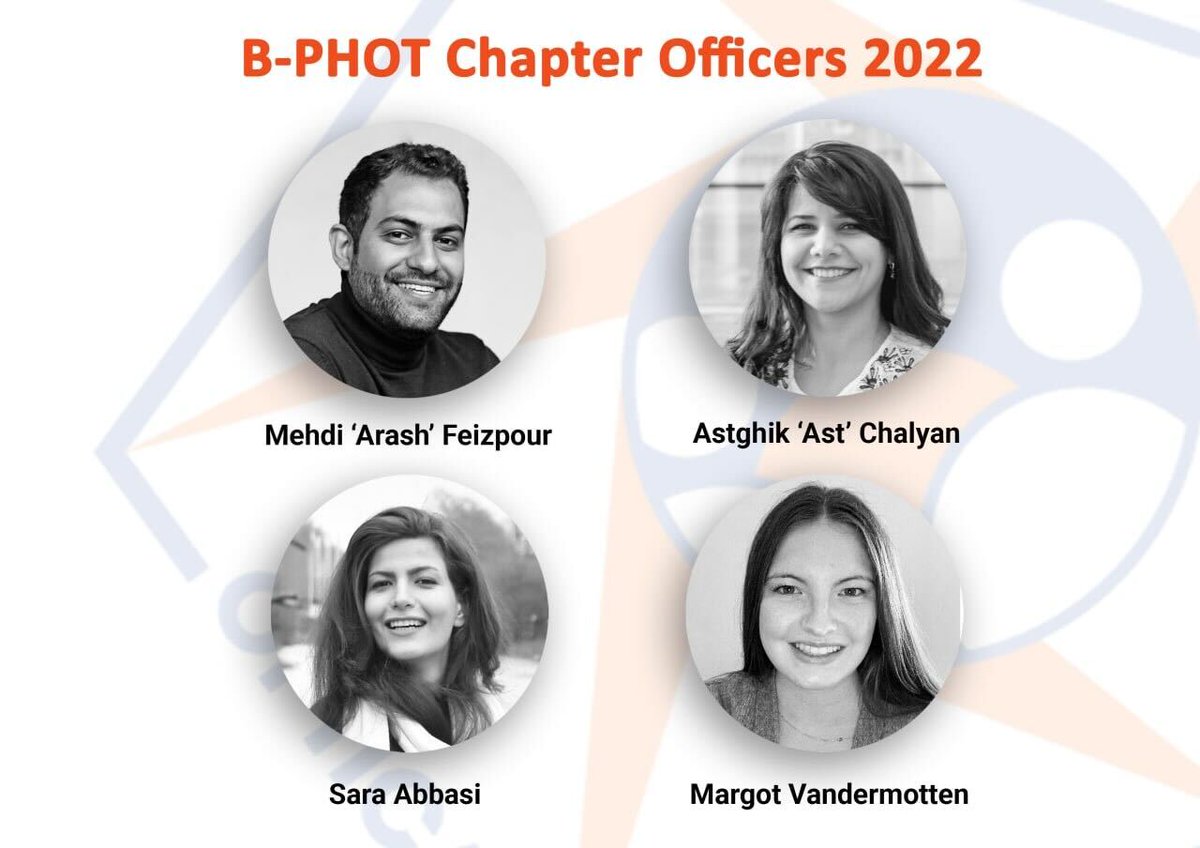 B-PHOT Student Chapter (@bphotchapter) on Twitter photo Meet the student chapter officers of 2022! 🎊
<a href="/ArashFeizpour/">Arash Feizpour</a> <a href="/Astghik_Chalyan/">Astghik Chalyan</a> <a href="/SaraAbbasi95/">Sara</a> <a href="/MargotVandermot/">Margot Vandermotten</a> will lead the activities of the chapter this year!
Turn on the notifications for this account to get news of the latest events they organize! 😍
#BPHOTStudentChapter Meet the student chapter officers of 2022! 🎊
<a href="/ArashFeizpour/">Arash Feizpour</a> <a href="/Astghik_Chalyan/">Astghik Chalyan</a> <a href="/SaraAbbasi95/">Sara</a> <a href="/MargotVandermot/">Margot Vandermotten</a> will lead the activities of the chapter this year!
Turn on the notifications for this account to get news of the latest events they organize! 😍
#BPHOTStudentChapter