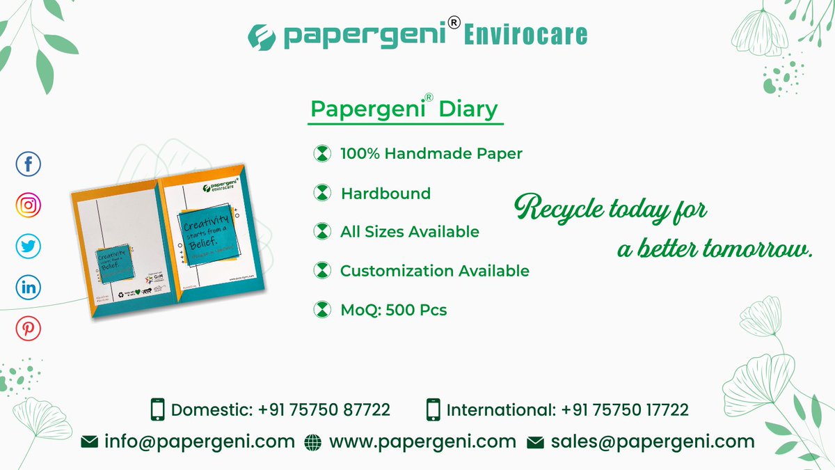 Papergeni1's tweet photo. Leading Eco-Friendly Company offers expertise in manufacturing Recycled products like Handmade Paper Diary for a better tomorrow.
#papergenienvirocare #wireodiary #makeinindia #madeinindia #envelope #pen #pencil #stationeryproducts #stationery https://t.co/j65sgjRPtI
