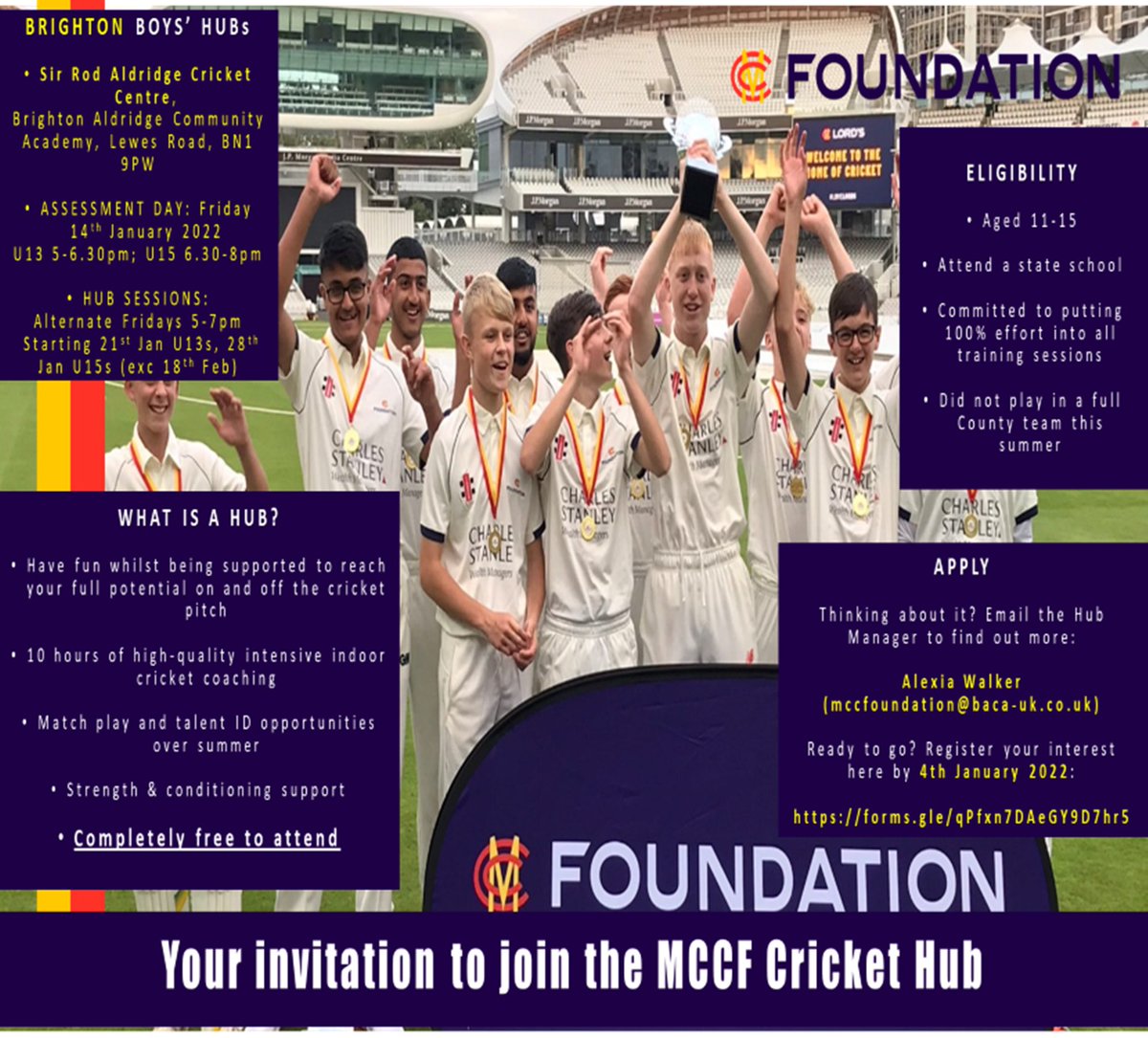 We are back! Applications for the MCCF Brighton Hub are now open. See information on these images. Link to application in our profile. Bring on 2022!