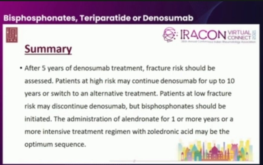 ishaplp's tweet image. @2021Iracon #IRACON2021 informative talk on #osteoporosis
👉BISphosphonates remain first line
👉Ideally TERIparatide to be followed by BIS(most of us actually use BIS first)
👉Denosumab discontiun ass with rebound effect 
👉Avoid TERI after DENO(&amp;gt;5yr) use BIS