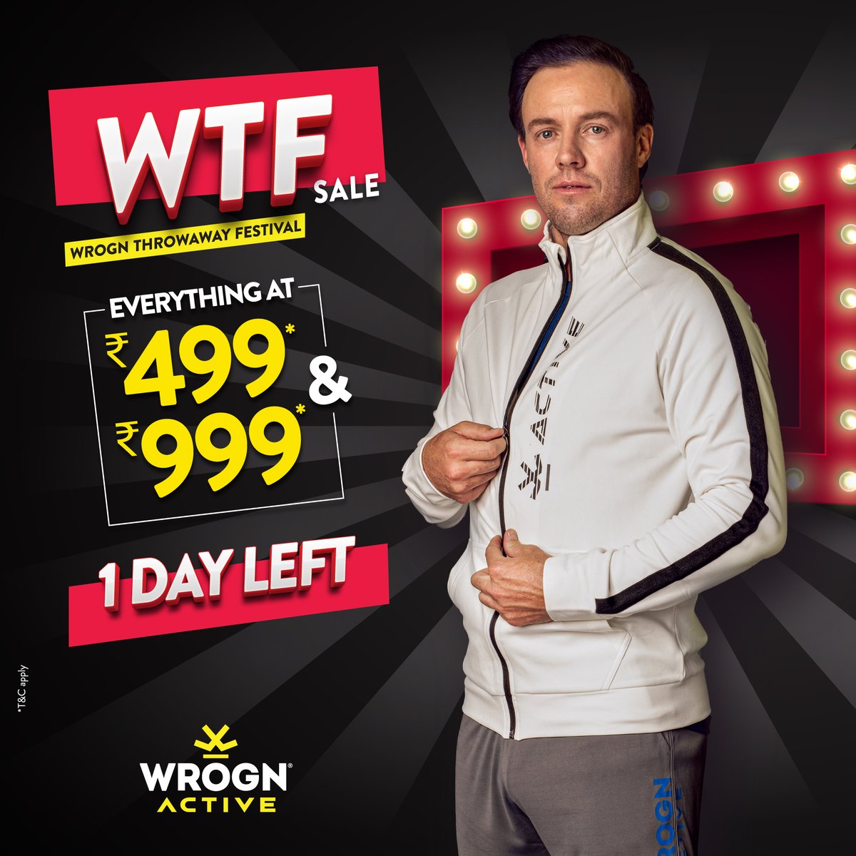 StayWrogn's tweet photo. Train Harder than Yesterday, and Shop the Hardest at the Wrogn Throwaway Festival. 😎
So hurry, Go Mad, and Shop Wrogn Active now.
👉🛒https://t.co/o6jBVABY9T
#StayMad #StayWrogn #abdevilliers #WrognActive #WrognThrowawayFestival #SaleAlert https://t.co/nc8LLyeU3O