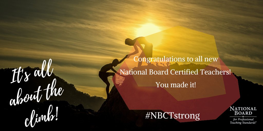 NBPTS's tweet photo. It’s score release day! Congratulations to all new National Board Certified Teachers &amp; those still on their journey. Your dedication to accomplished teaching is inspiring! #NBCTstrong https://t.co/OE6OtORo0F