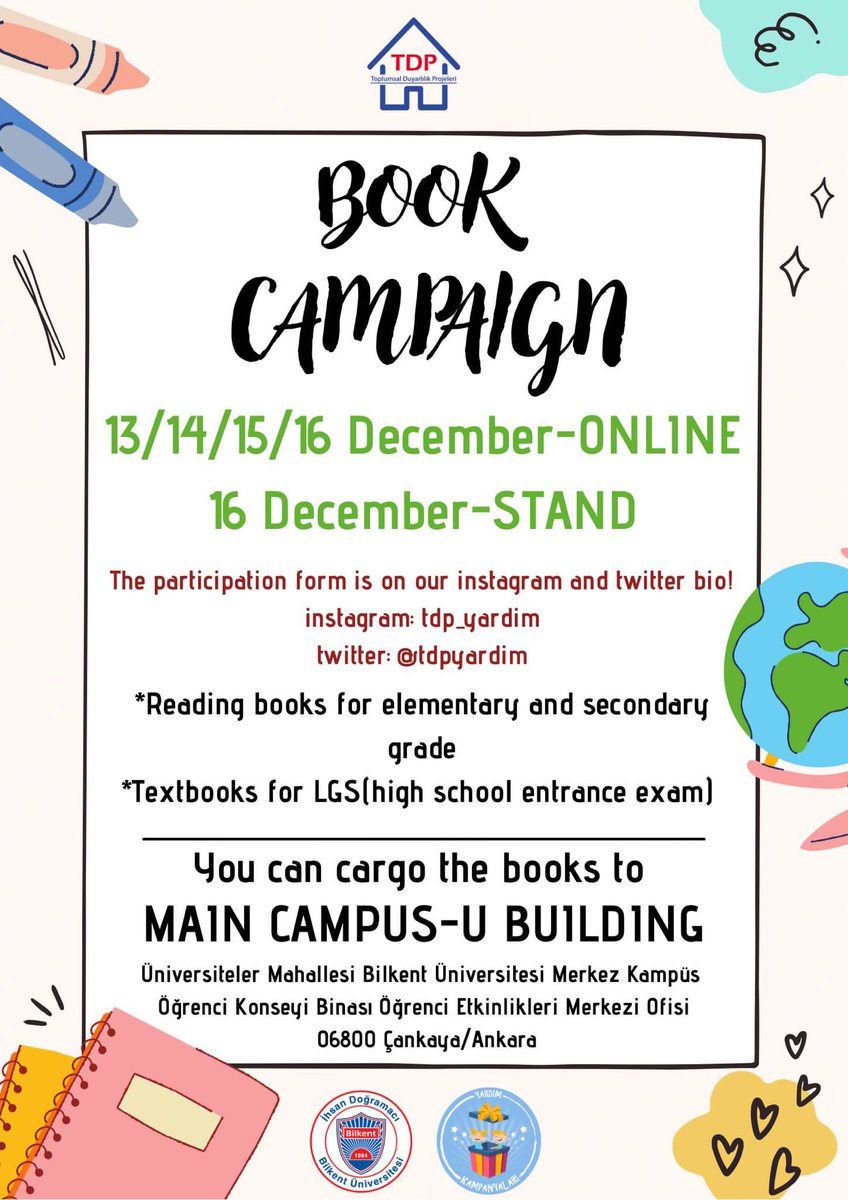 tdpyardim's tweet photo. Yeni bir kitap kampanyasıyla karşınızdayız!🤩 13-14-15-16 Aralık tarihlerinde bio’muzdaki linkten formu doldurup afişte bulunan adrese yardımlarını kargolayabilir veya 16 Aralık’ta Mayfest alanındaki standımıza yardımlarını kendin getirebilirsin. Seni bekliyor olacağız! https://t.co/hrpr3Ah3iQ