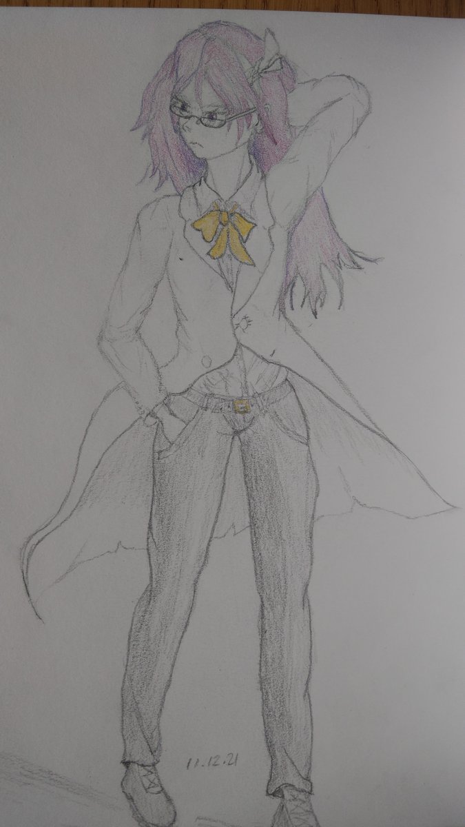 NeucomAC3's tweet photo. #深夜の真剣お絵描き60分一本勝負 
朝倉　理香子 (+18分）
I like long flowing coats, and Rikako's is certainly long and flowing. https://t.co/b6LP0DmQ2M