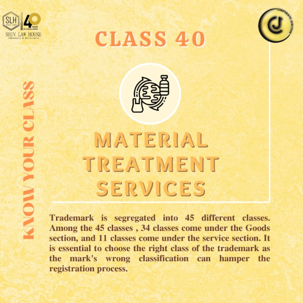 corpjunction's tweet photo. We have reached the big forty and for that, we present to you the class of Material Treatment Services.
#corporatejunction #trademarklaw #trademark #classpost #materialtreatment #copyright #law https://t.co/PdyEI7dF4e
