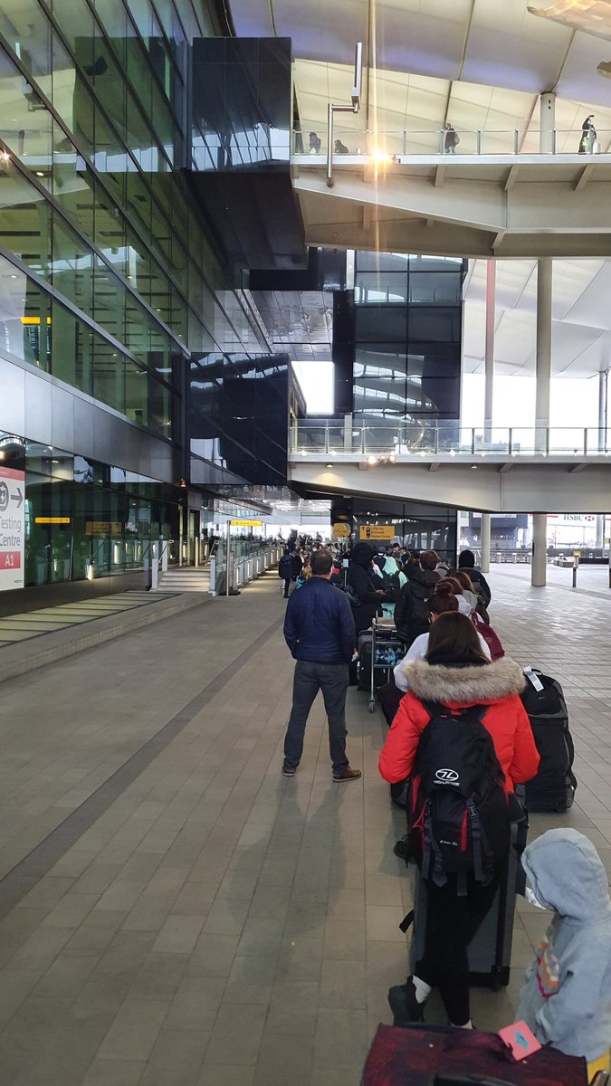 Over an hour and a half queue for Arrivals PCR test <a href="/HeathrowAirport/">Heathrow Airport</a> T2. Families with young children forced to wait outside in freezing temperatures. No advice or staff on hand to direct. Many in the wrong place only to find out after an hour of q. Do better <a href="/ExpressTestUK/">ExpressTest UK</a>