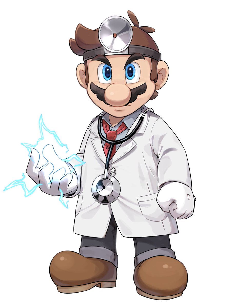 mario 1boy mustache stethoscope male focus solo brown hair facial hair  illustration images