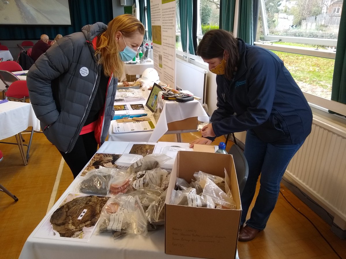 CotswoldArch's tweet photo. Lots of interest in the archaeology we found as part of the A120 Bypass &amp; Flood Alleviation Scheme, Herts. It's fantastic to share our findings with so many at Little Hadham Village Hall! #A120 #LittleHadham https://t.co/ckuVt4KxaB