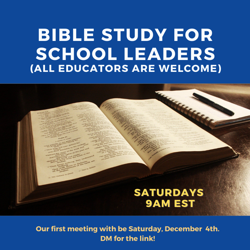 Bible Study for School Leaders (and all educators) going live at 9AM!  Join the FB group for the link: facebook.com/groups/8538558…