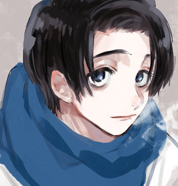 1boy male focus blue scarf scarf solo black hair blue eyes  illustration images