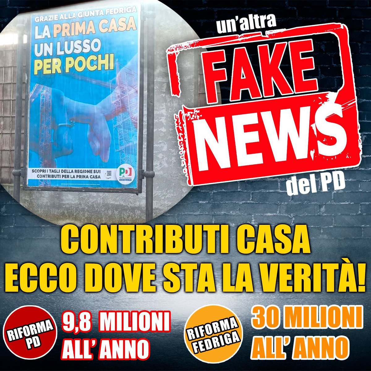 MarcoDreosto's tweet photo. 📍Contributi casa riforma giunta #Fedriga: 30 milioni all’anno.

📍Contributi casa riforma Pd: 9,8 milioni all’anno.

Basta fake news della sinistra! Fatti, non parole! https://t.co/1VGTsIRAkq
