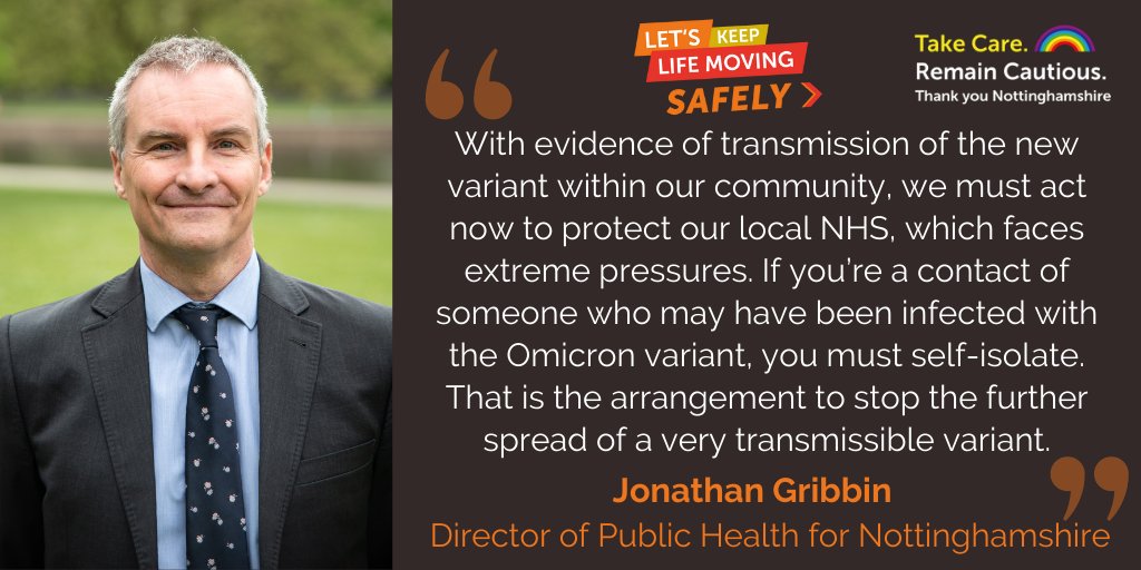 NottsCC's tweet photo. 🔔| If you’re a contact of someone who may have been infected with the #OmicronVariant, you must self-isolate for 10 days. Regardless of your age, vaccination status or any negative test results.
👉 https://t.co/aIS0s54KsT
Read more from Jonathan Gribbin below.⬇️ #WeAreNotts https://t.co/zY4Xnzcauq