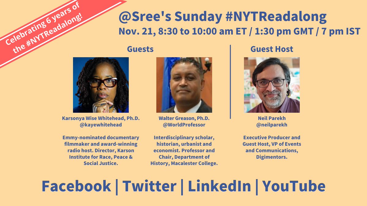 @WorldProfessor @profkphillips @karsoninstitute @MacSerieCtr @JulianChambliss @ProfessorMBR @scotfrench @sree @Hedreich @henneld_edu Honored that my interview with you and @kayewhitehead on @Sree's Sunday #NYTReadalong (produced by @digimentors) made the list. 

twitter.com/neilparekh/sta…