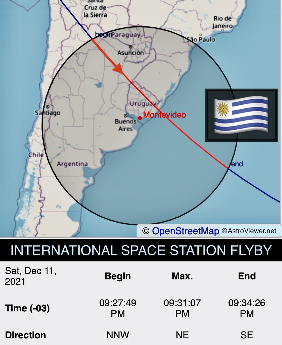IgnazioMagnani's tweet photo. 🇺🇾¡Uruguay!
La Estación Espacial Internacional se podrá ver hoy a simple vista (sin nubes) en todas partes a las 21:30
 
 📲 pon alarma
 📲 toma foto
 
Hoy en el espacio https://t.co/fI01cZcyfB
Pildora informativa https://t.co/AvRlduSsQp
📸 ESA NASA https://t.co/NpV4V5wAb9 https://t.co/pYJgYhx51Q