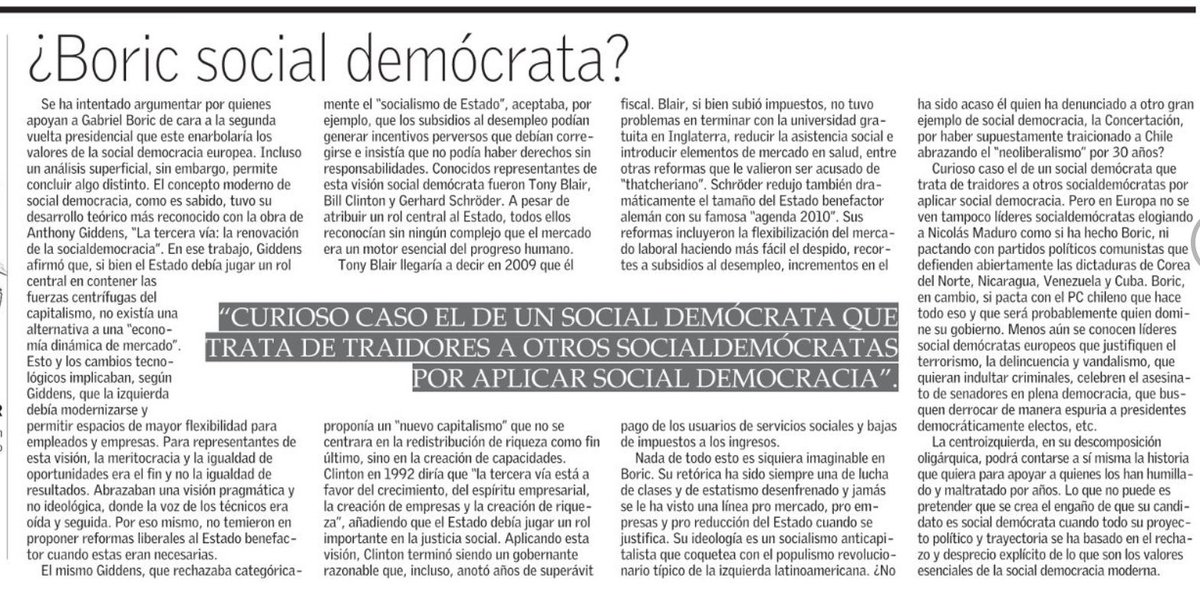 AXELKAISER's tweet photo. ¿Es Boric social demócrata? Hoy analizo en El Mercurio. https://t.co/3DMTIpmmua