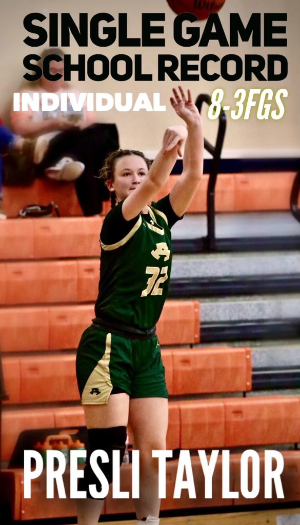 <a href="/PresliTaylor/">Presli Taylor</a> breaks <a href="/abbye_ostrander/">Abbye</a> record from 2017 on 8/11 shooting from 3FG yesterday against West Rusk(TX). Congrats Pres!!! #Only1Airedale #WIN