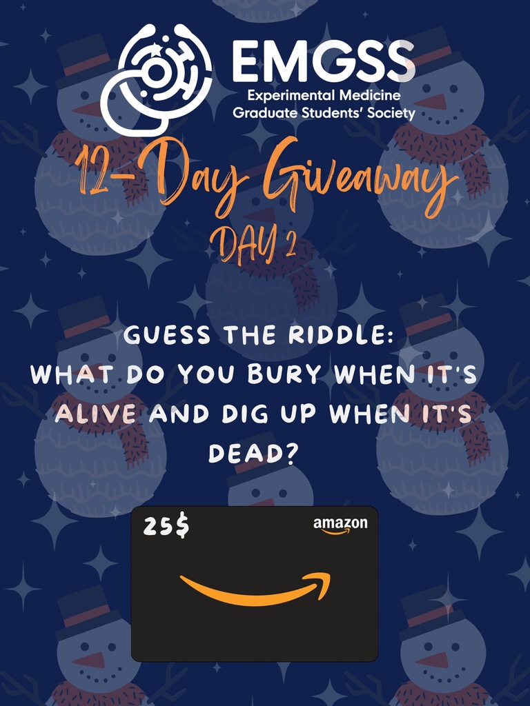 McGillEMGSS's tweet photo. Welcome to Day #2 of our 12-Day Holidays Giveaway social media contest! Currently enrolled EXMD students can ONLY participate on Day 02. You can participate by following the instructions on the poster above! Winner will be announced tomorrow!⁠

#EXMD #McGill https://t.co/NplkwUTYrC