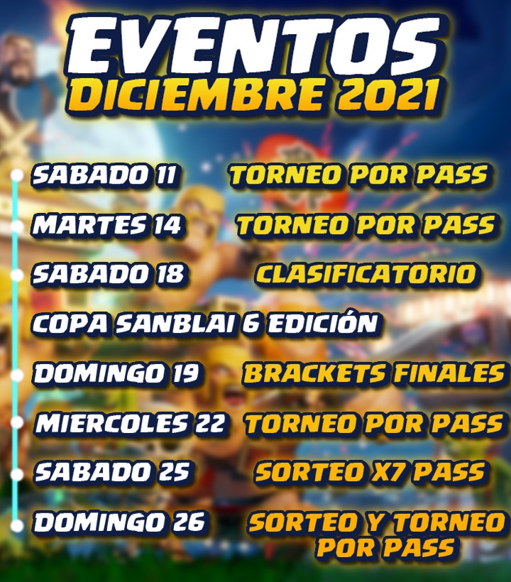 Buen día gente en este mes de navidad que es tan especial nos convertimos en Papá Noel y los traemos los días torneos 💵, Pass Royale, Copa Sanblai, entre muchos más. 🔥🔥

No sé queden fuera que tenemos muchos premios para ustedes 😉 

#PassRoyale  #ClashRoyal