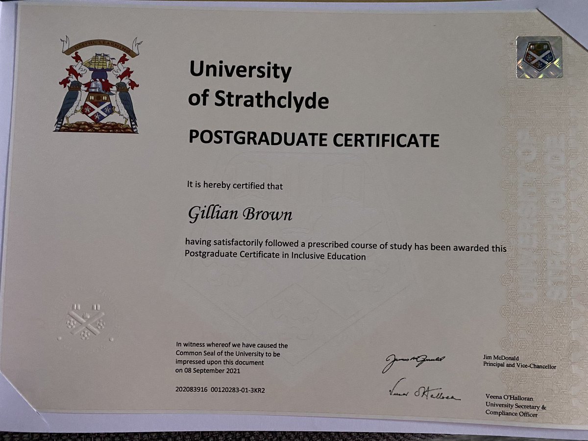 So excited to receive this in the post today. A year of hard work has paid off. Now just to get my butt in gear to do the next two years #StrathMEd #InclusiveEducation