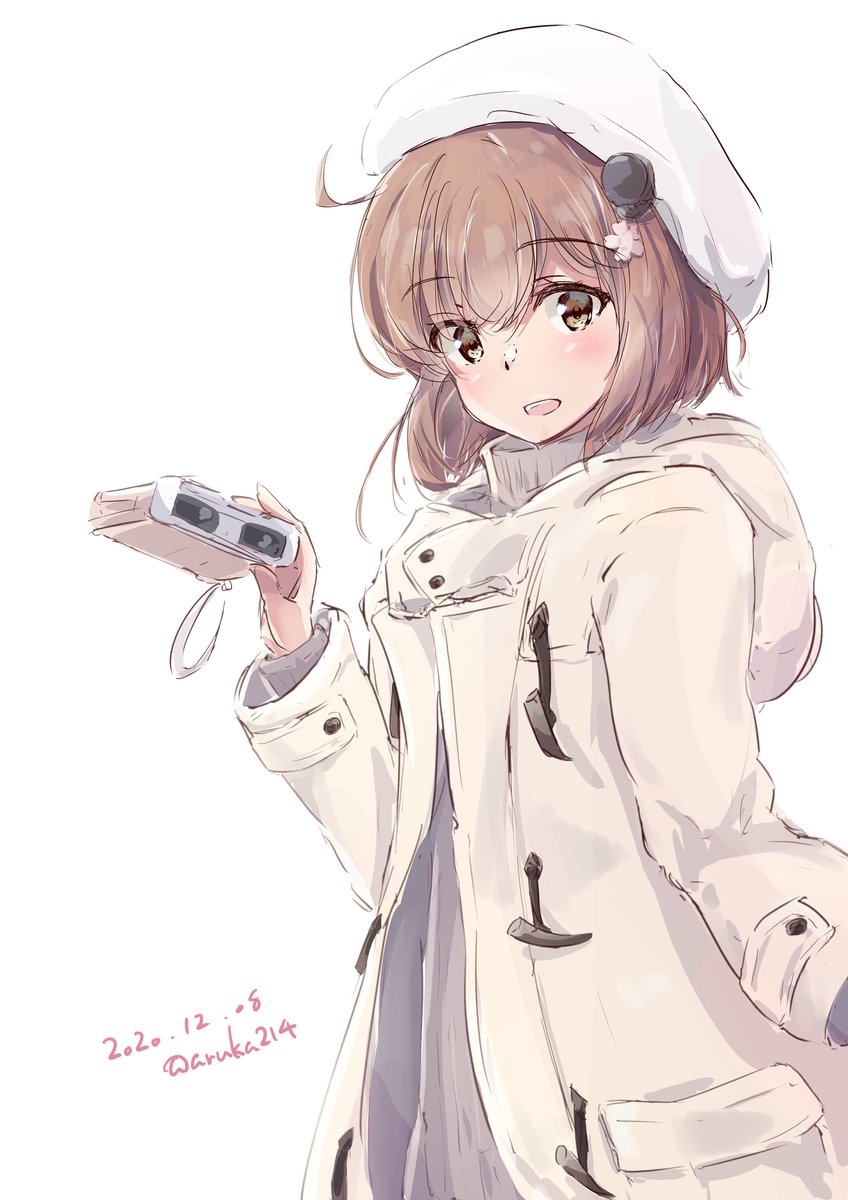 yukikaze (kancolle) 1girl solo dress hat brown hair white dress white background  illustration images