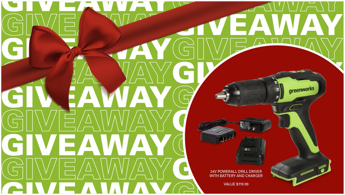 greenworkstools's tweet photo. 'Tis the season for a #giveaway! Quick, dash to Instagram for all the details on how to enter for a #chancetowin a 24V Powerall Drill Driver with Battery and Charger for someone special this #holiday (or maybe even you 😉)! #gogreenworks #greenworkstools https://t.co/59lTiHj8gc