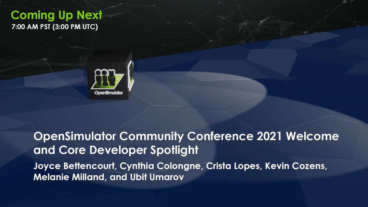 opensimcc's tweet photo. #OSCC21 Starting in 5 minutes.
OSCC 2021 Welcome &amp;  #OpenSimulator Features, Updates and
release of OpenSimulator 0.9.2 
With @RhiannonSL Ubit Umarov, @cristalopes, Kevin Cozens, Melanie Milland.

Watch Live at: https://t.co/7PMFYlU5MU
Hypergrid Address : https://t.co/vTvPBlvg3V https://t.co/Iwxob9iqEu