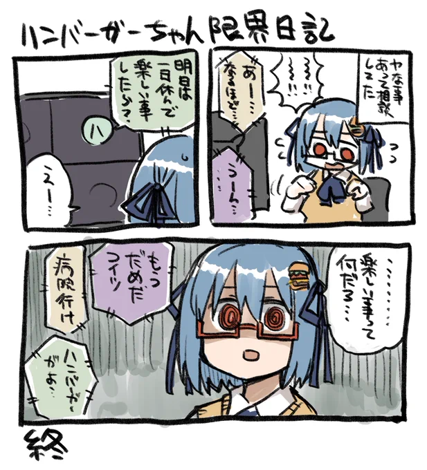 ハンバーガーちゃん限界日記できた 