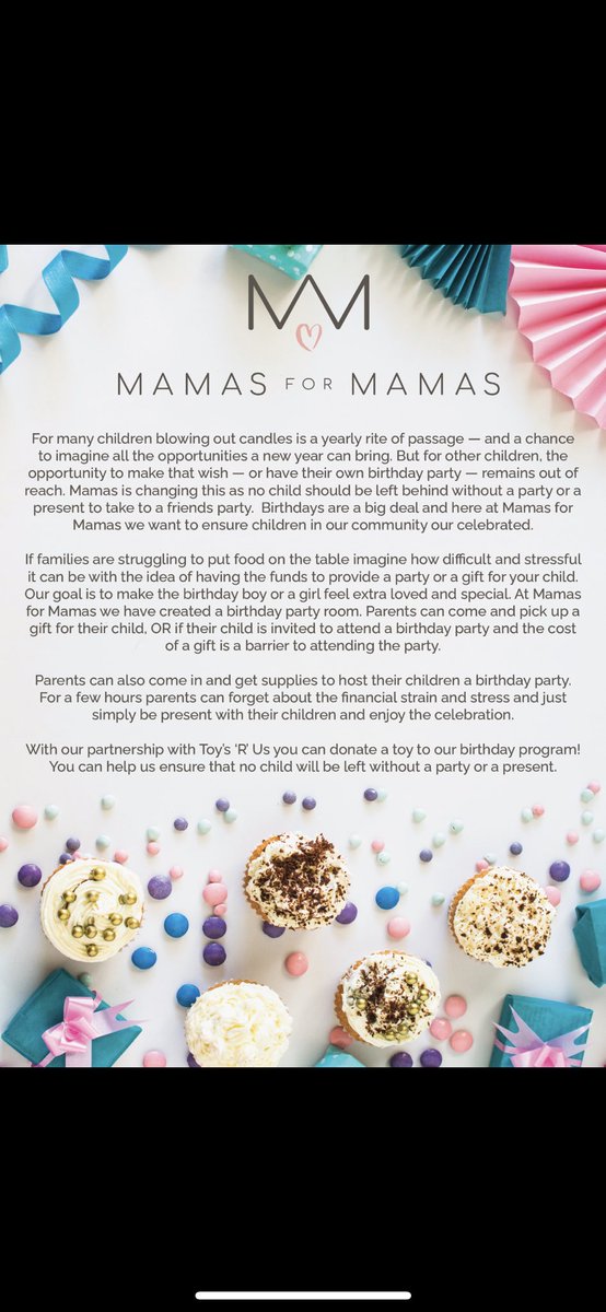 News from the Mamas Team! We have officially launched our Birthday Party Program and partnership with ToysrUs Red Deer. Schools and local organizations can refer families to us. Families can apply for support at reddeer@mamasformamas.org